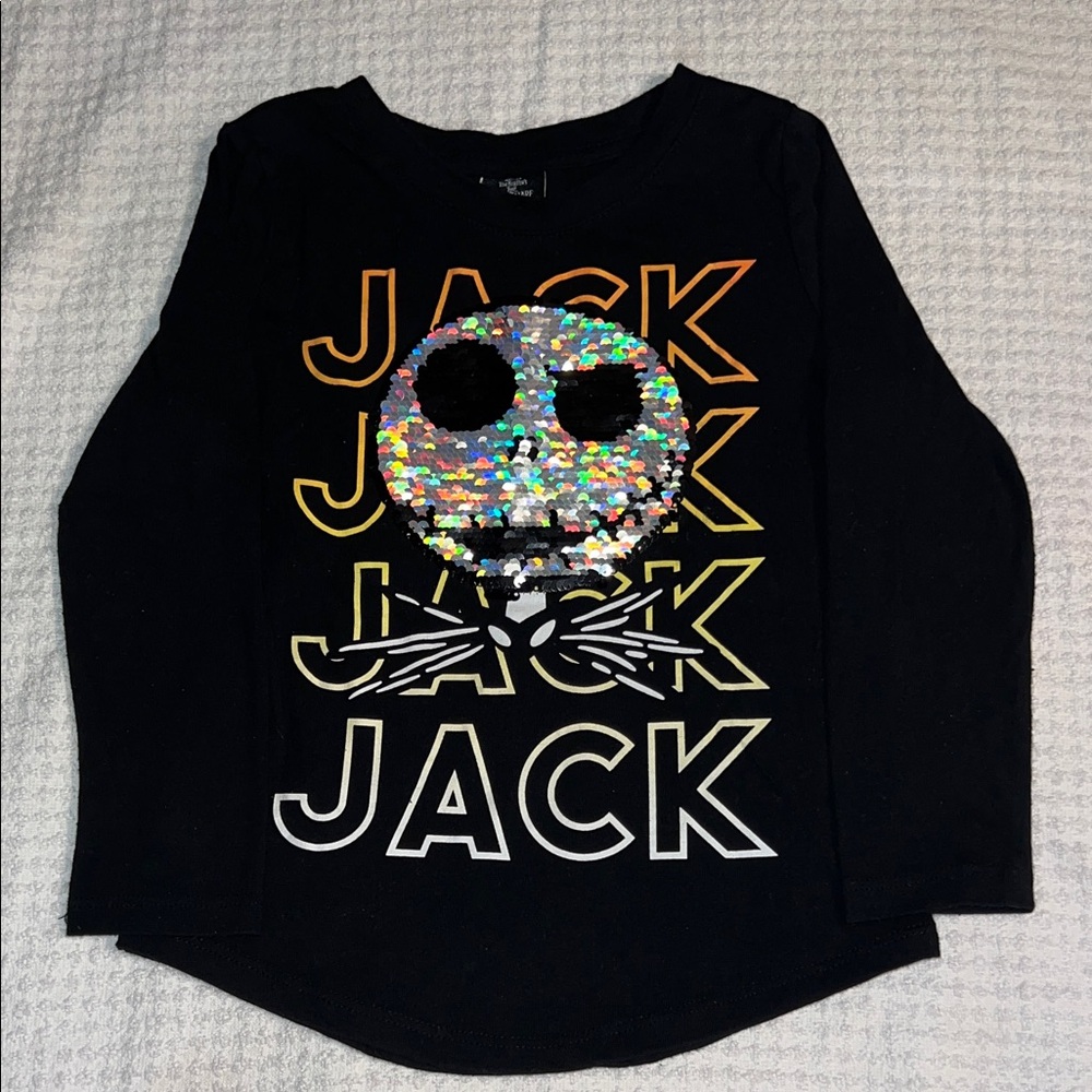 Kids Jack Skellington Sequin Long Sleeve Shirt - Size XS 4/5
